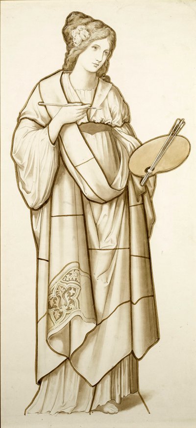 Muse of Painting - Tecknad film för målat glas, ca 1890 (akvarell på papper) av British School