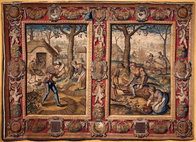 November och december: "" jordbruksarbete och grisslakt"" Tapet av tillverkarna av Mortlake. 1600-talsgener, Musei di Strada Nuova av British School