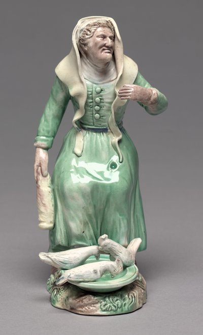 Old Woman Feeding Chickens, Staffordshire Factory, ca 1770 (lergods) av British School