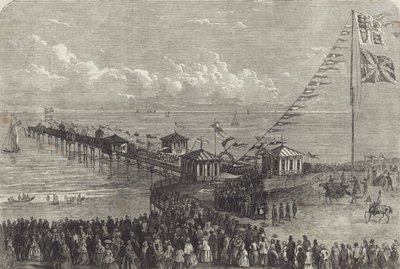 Öppna en brittisk pir vid havet (gravyr) av British School