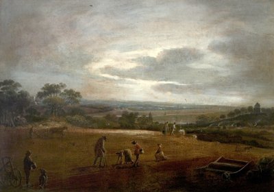 Plöjning och doppande bönor (olja på duk) av British School