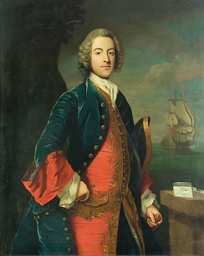 Porträtt av en sjöofficer, ca 1730-40 (olja på duk) av British School