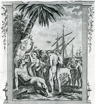 Den första intervjun av Christopher Columbus med de infödda i Amerika av British School