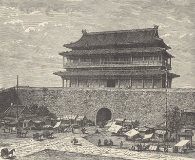 Tsien Men-porten, ingången till Förbjudna staden, Peking (Peking), Kina (gravyr) av British School