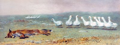 Ett spel med räv och gäss, 1868 av Briton Riviere