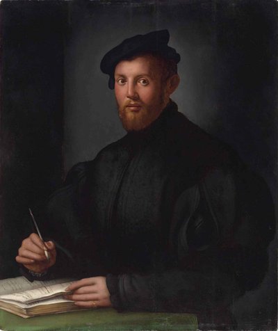Porträtt av en ung svartklädd man med en bok av Bronzino