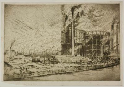 Chicago - Gas Tank Town, 29. Straße und Fluss von Bror Julius Olsson Nordfeldt