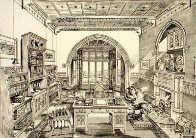 Interiörvy av ett bibliotek av Bruce James Talbert