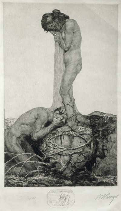 Sorg, 1916 (Remarque-prov etsning på papper) av Bruno Heroux