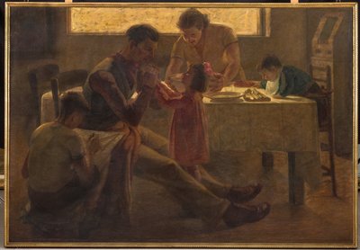 Familjescen (olja på duk) av Bruno Semprebon