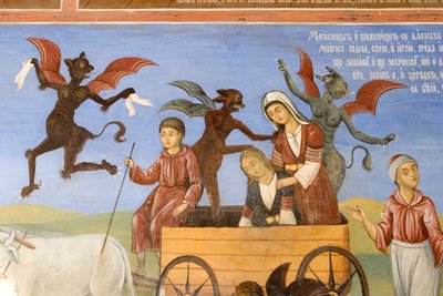 Bulgarien, Rilaklostret, fresker i Jungfru Marie födelses kyrka av Bulgarian School