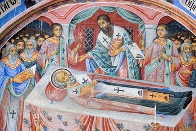 Bulgarien, Rilaklostret, begravningsfresk i Jungfru Maria födelsekyrka av Bulgarian School