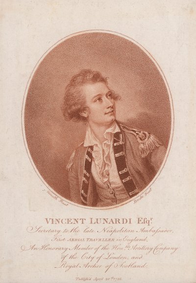 Vincenzo Lunardi, banbrytande italiensk ballongfarare (gravyr) av Burke Nesmith