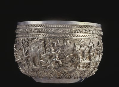 Skål med höviska scener, sent 1800-tal (silver) av Burmese School