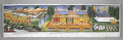 Eller. 13534, f.30 Palace scen, Scener ur Buddhas liv (pergament) av Burmese School