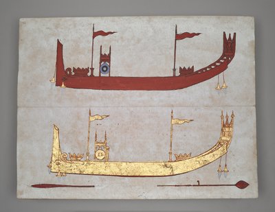 Eller 14005 Royal Barges and Boats (bläck, färg & guld på papper) av Burmese School
