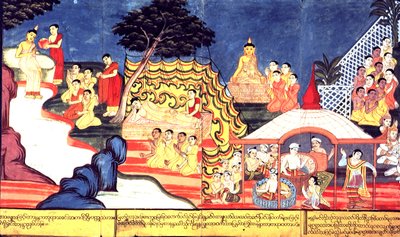 Eller 14298 fol.16-17 Buddha badar, ca 1800-20 (gouache på papper) av Burmese School