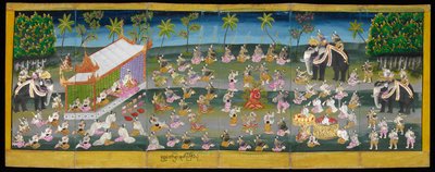 Parabaik-bild, som visar kunglig festival på vattnet, eller 16761, f. 28r (pappersvikt bok) av Burmese School