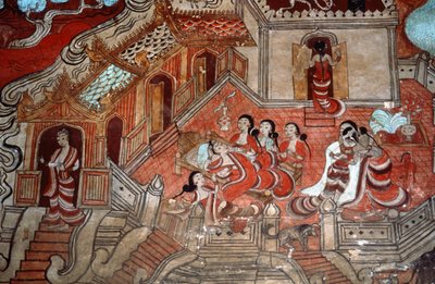 Scener från en Bodhisattvas liv, 1776 (väggmålning) av Burmese School