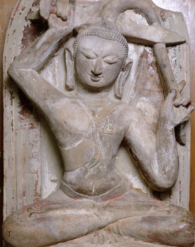 Sittande Buddha klipper sitt hår av Burmese School