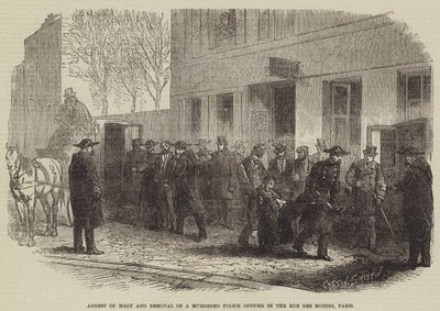 Arrest of Megy and Removal of a Murdered Police Officer in the Rue des Moines, Paris  av Burn Smeeton