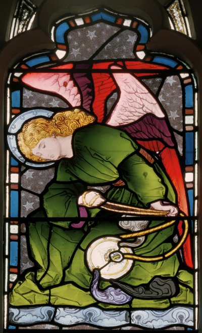Gillingham, St Mary, östra fönstret, Heaton, Butler  Bayne, okänd konstnär, Sensing Angel, ca 1868 av Butler and Bayne Heaton