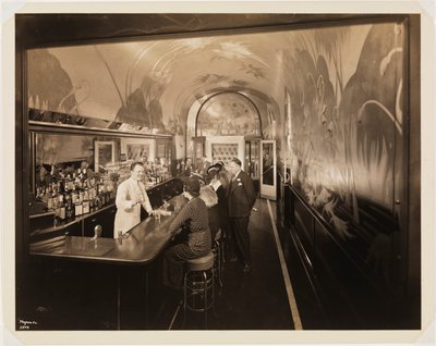 Hotel Woodward, interiör, baren, med människor, 1937 (silvertryck av gelatin) av Byron Company
