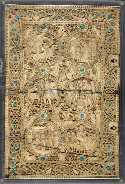 Egerton MS 1139 övre omslag med scener ur Davids liv, 