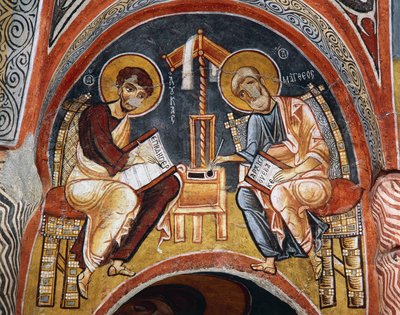 Evangelister Mark och Johannes som skriver evangelier, Karanlik Kilise (Dark Church) (1100-1200-talet), Goreme (Unescos världsarvslista) av Byzantine
