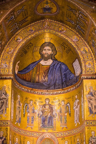 Bild av Jesus, Santa Maria Nuova-katedralen, Monreale, Sicilien, Italien, Europa av Byzantine