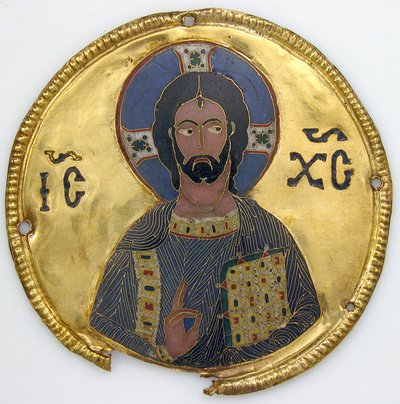 Medaljong med Kristus från en ikonram, ca 1100 (guld, silver och emalj cloisonné) av Byzantine