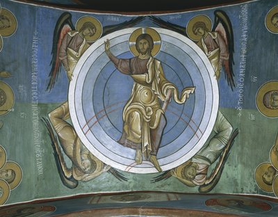 Målningar av Jesus Kristus med änglar, Panagia Too Araka, Lagoudera, Cypern av Byzantine