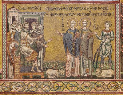 St Cassius och St Casto före kejsaren, bysantinsk mosaik, XII-XIII-talet, på motfasaden (mosaik) av Byzantine