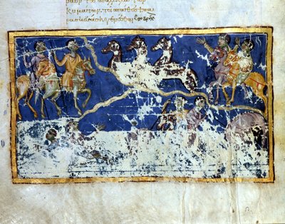Apokalypsen. Miniatyrsida av ett bysantinskt manuskript från 900-talet. Venedig, Bibl. Marciana. av Byzantine