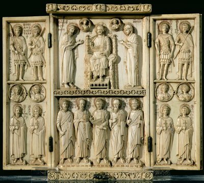 Harbaville-triptyken föreställande Kristus tronad med Jungfrun och Johannes Döparen, andra paneler föreställande helgon, från Konstantinopel av Byzantine