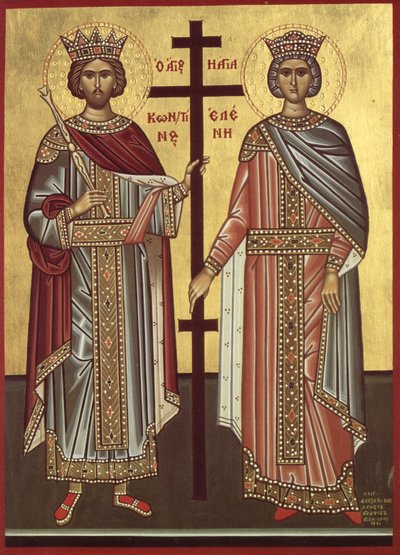 Kejsar Konstantin och hans mor kejsarinnan Helena av Konstantinopel (tryck) av Byzantine Byzantine