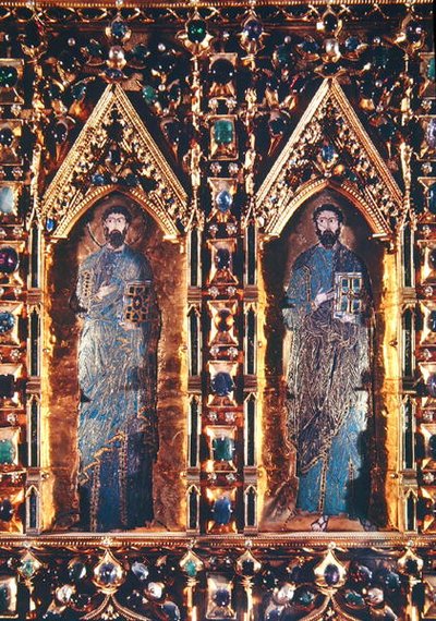 Pala dOro, detalj som föreställer två apostlar (guld och emalj med inläggningar av ädelstenar) av Byzantine Byzantine