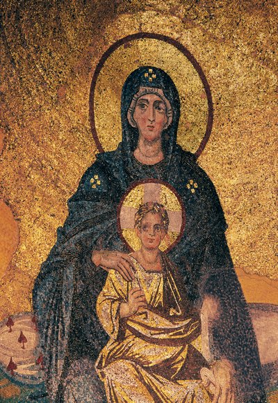 Jungfru och barn på tronen (mosaik) av Byzantine Byzantine