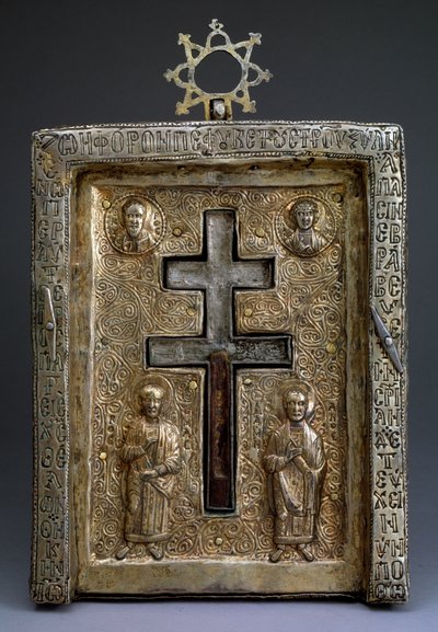 Korsrelikvieskrin för staurothek i förgyllt silver, bysantinskt, 1100-tal av Byzantine Byzantine