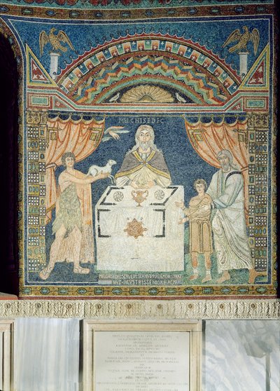Abraham, Isak och Melkisedek (mosaik) av Byzantine School