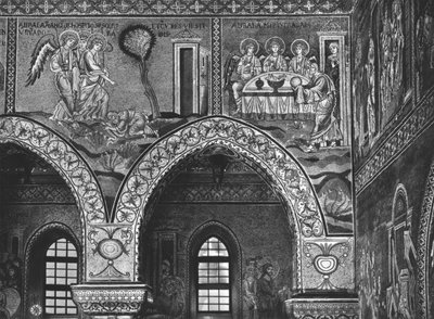 Appearance of the Three Angels to Abraham and the hospitality of Abraham, c.1182 (mosaic)  av Byzantine School