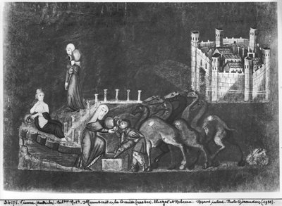 Gr 31 fol.7r Rebecca och Eliezer vid brunnen, från Wien Genesis av Byzantine School