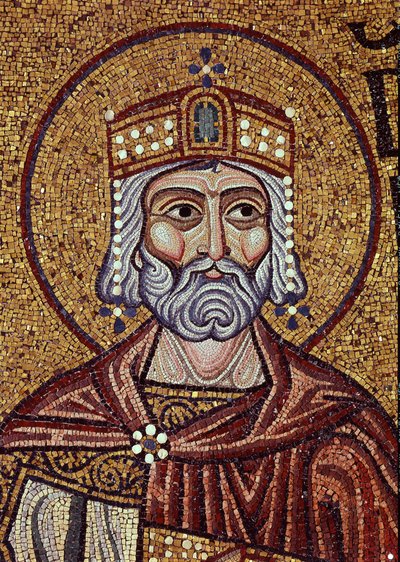 Kung David (1000-talet f.Kr.). Verk av en bysantinsk mästare, mosaik, detalj av dekorationen av Markuskyrkan, Venedig (Italien). Bysantinsk konst, medeltid. Markuskyrkan, Venedig. av Byzantine School