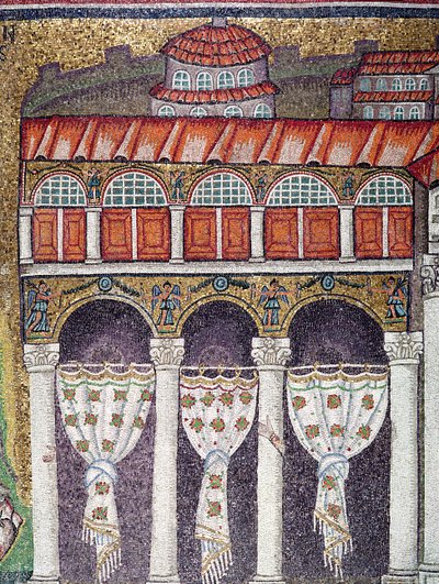 Vänster flygeln av Palazzo di Teodorico, 527-99 (mosaik) (detalj av 224988) av Byzantine School