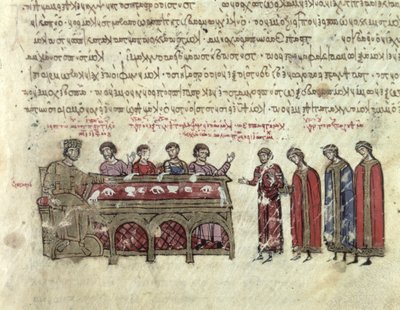 MMS Vitr. 26-7 Förutsägelser om kejsaren Michael II (820-829) från kapitel III i Madrid Skylitzes (vellum) av Byzantine School