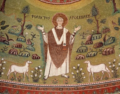 Porträtt av Apollinaris av Ravenna, första biskop av Ravenna och Classe (Detalj av mosaik, 600-talet) av Byzantine School