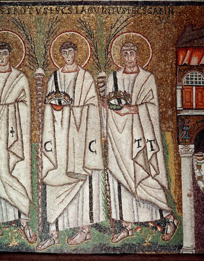 Procession av martyrer (Detalj av mosaik, 600-talet) av Byzantine School