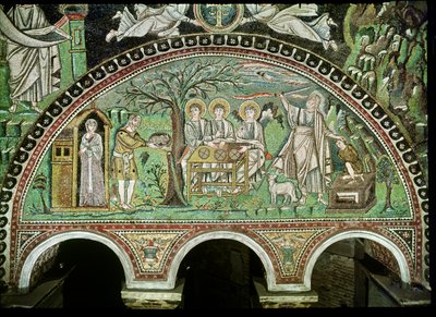 The Hospitality of Abraham and the Sacrifice of Isaac, 600-talet (mosaik) av Byzantine School