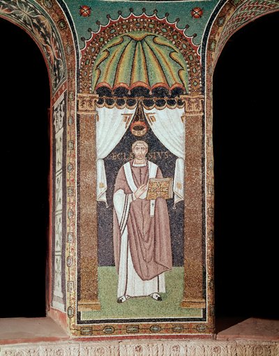 Biskopens Ecclesia (Detalj av mosaik, 600-talet) av Byzantine School