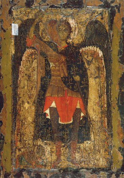 Ärkeängeln Mikaels framträdande för Joshua, Nuns son, tidigt 1200-tal. av Byzantine icon.
